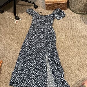 Hollister Navy Floral Dress with Front Slit